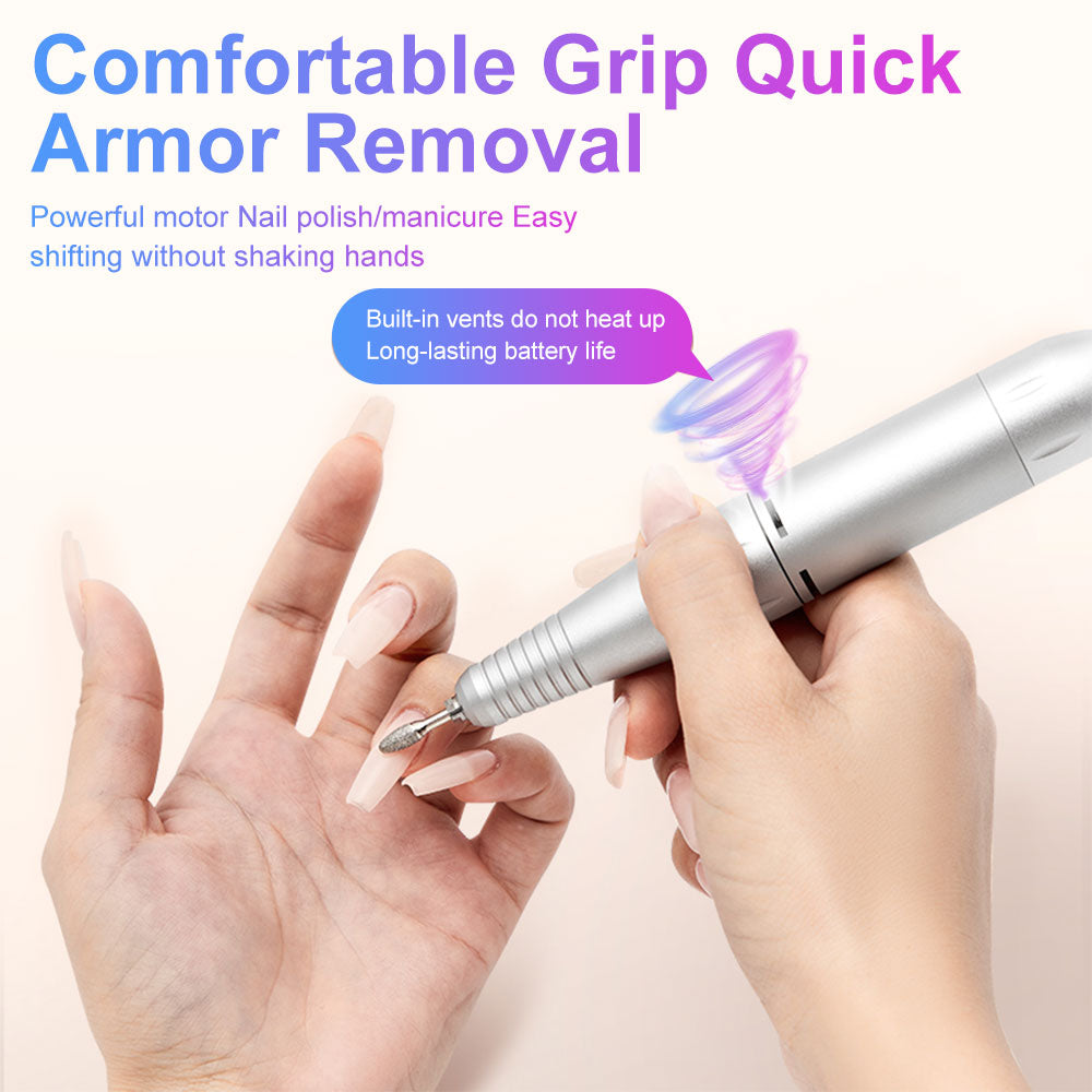 Professional Cordless Electric Nail Drill - 45000 RPM Rechargeable E-File - Purple