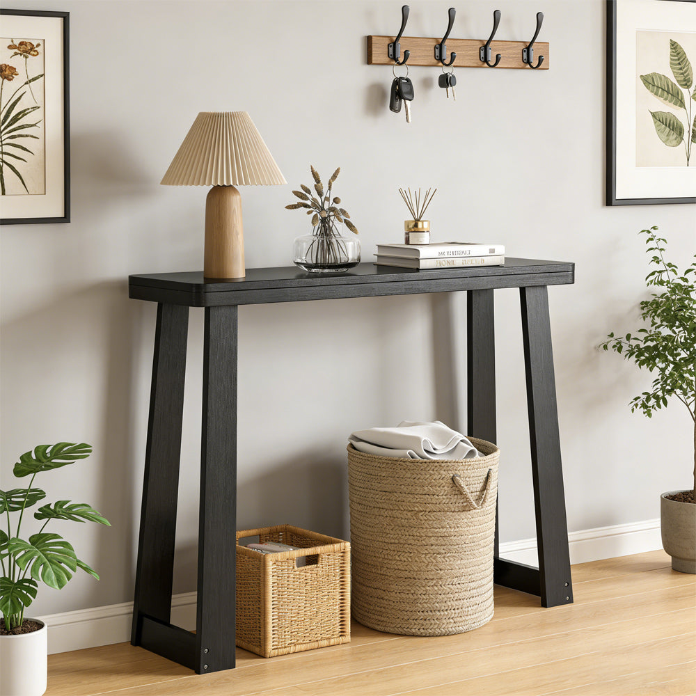 Solid Rubber Wood Console Table 43 Inch Narrow Entryway With Thick