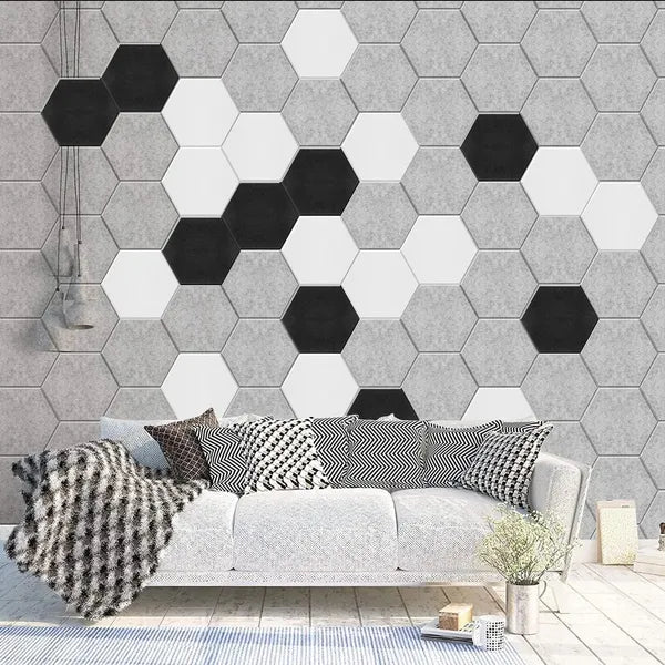 Hexagon Acoustic Wall Panels 12-Pack - Soundproof Foam Tiles for Studio & Office