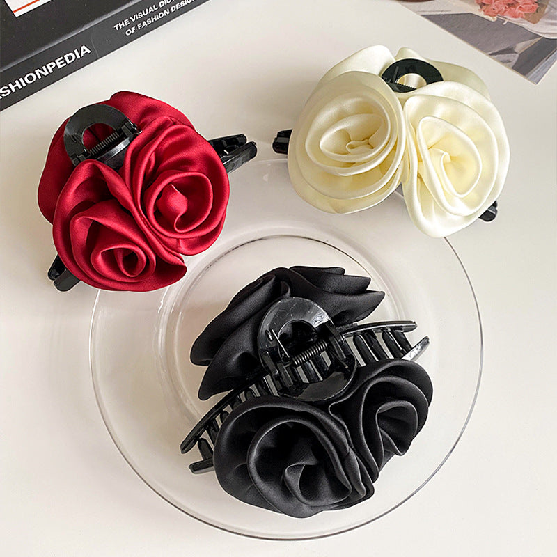 Elegant Rose Flower Hair Clip for Women Satin Hair Accessories