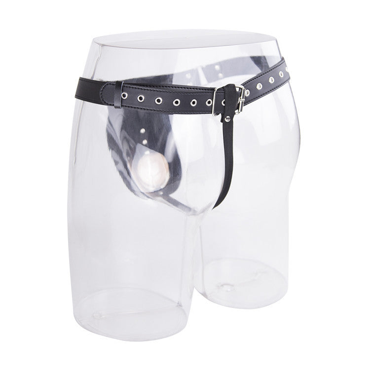 Men's Leather Iron Hoop Chastity Belt Underwear Black