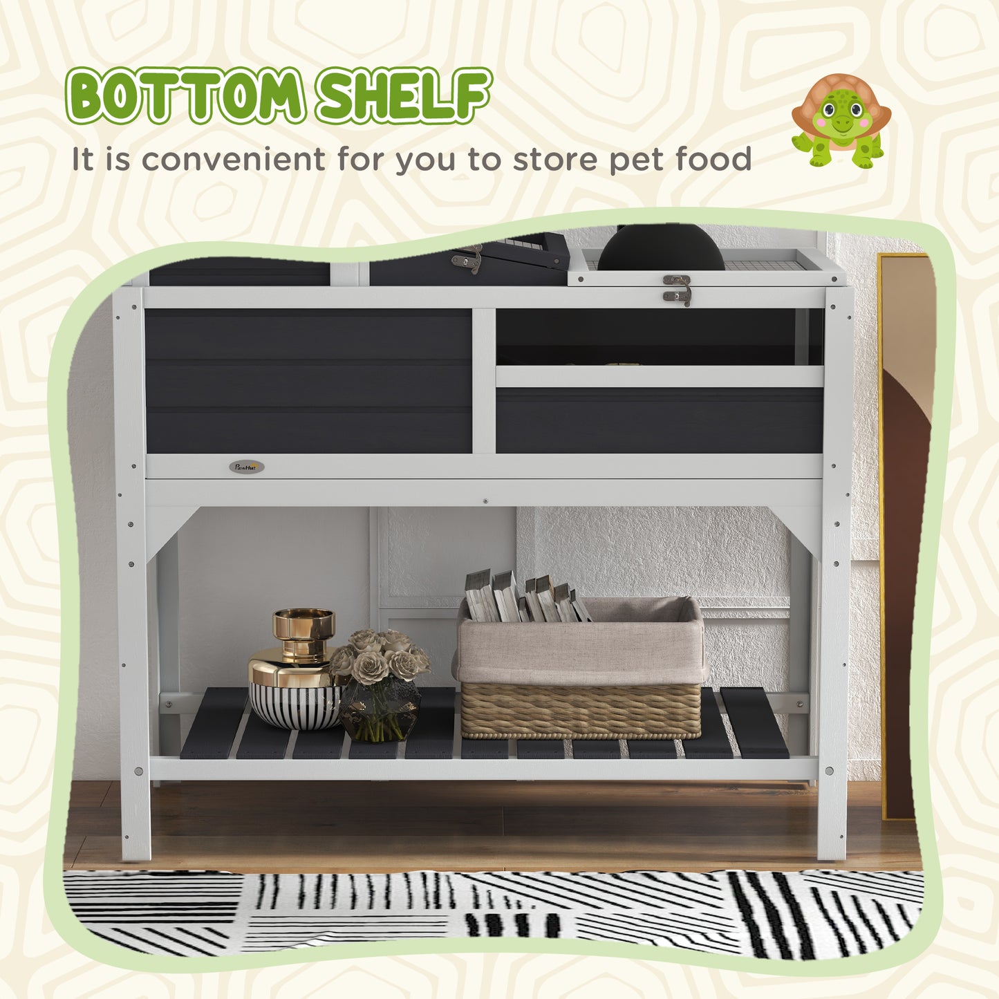 Pet Tortoise House with Adjustable Lamp Holder, Storage Shelf & Removable Main, Gray