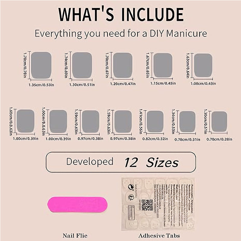 Short Square Press-On Nails with French Floral Designs - 24 Piece Set