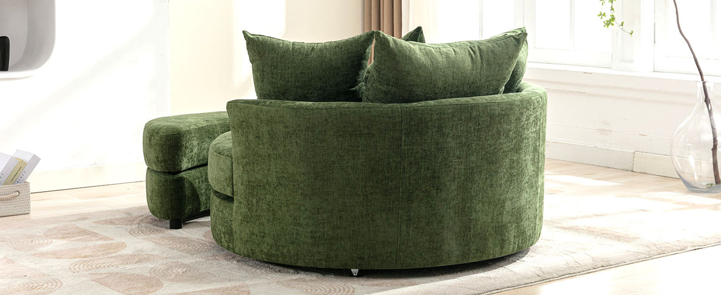 360° Swivel Accent Barrel Chair with Storage Ottoman & 4 Pillows - Green