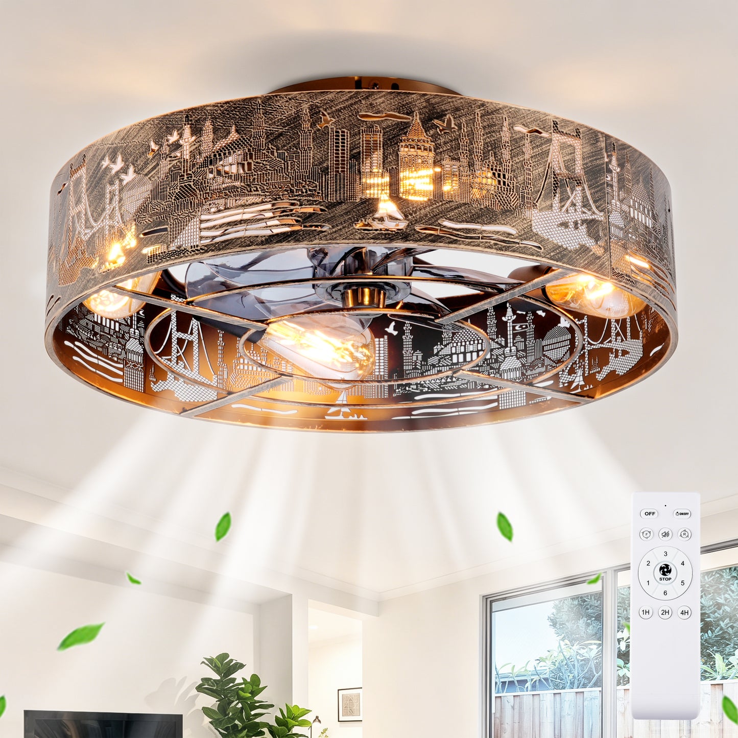 20" Iron Art Farmhouse Ceiling Fan with Remote - 6 Speeds, Bronze