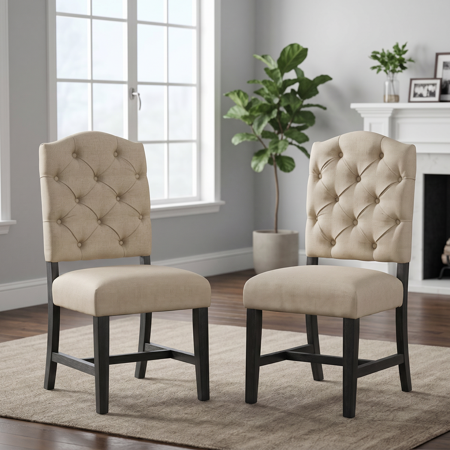 Retro Style Dining Chair Set - 2 Upholstered Chairs in Espresso