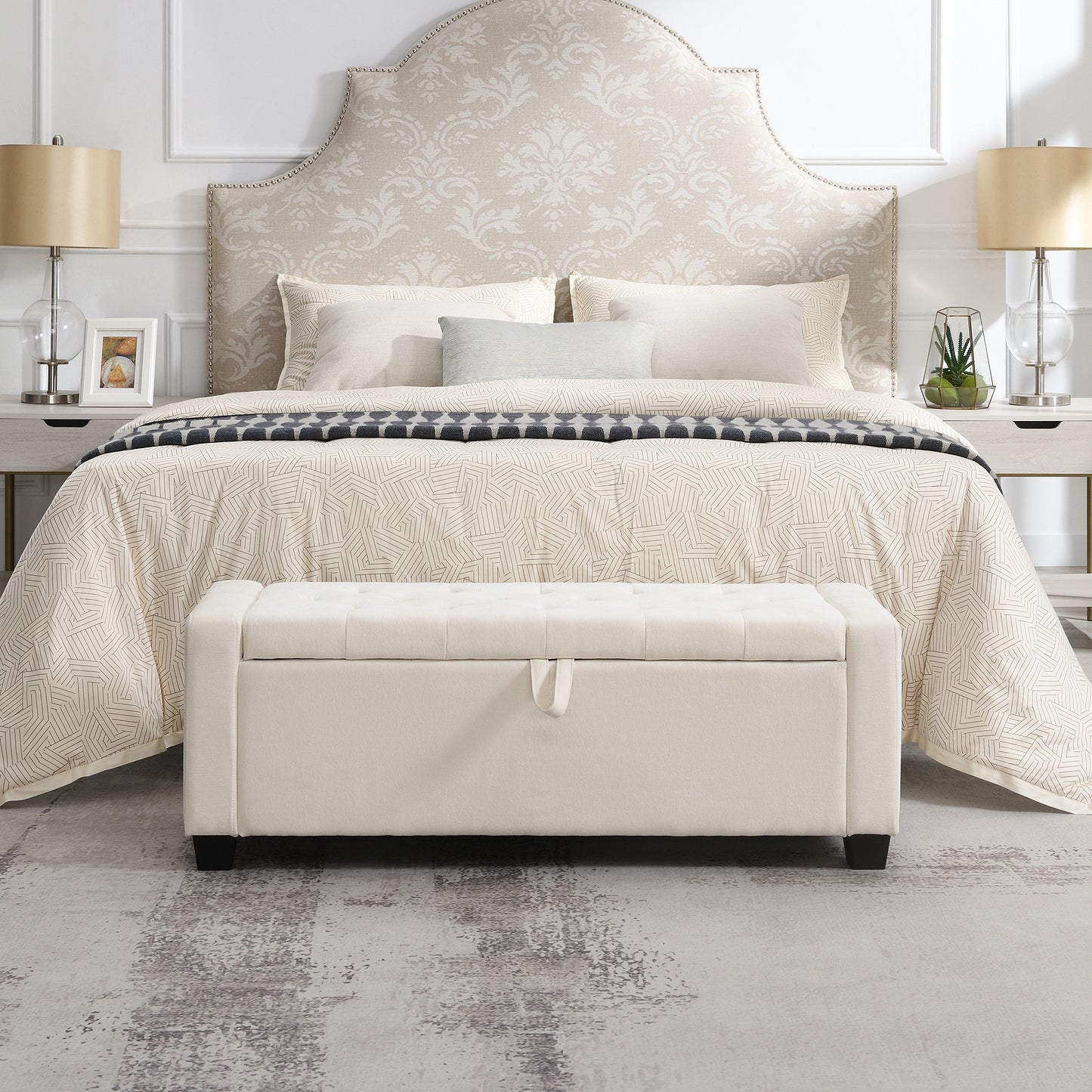 48 Ottoman With Storage, Storage Bench Safety Hinge, Upholstered