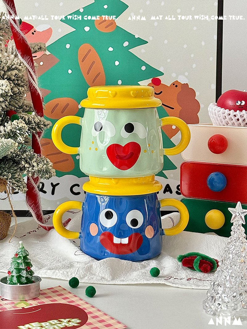 Ceramic Double-Handled Mug with Lid - Creative Kitchen Drinkware