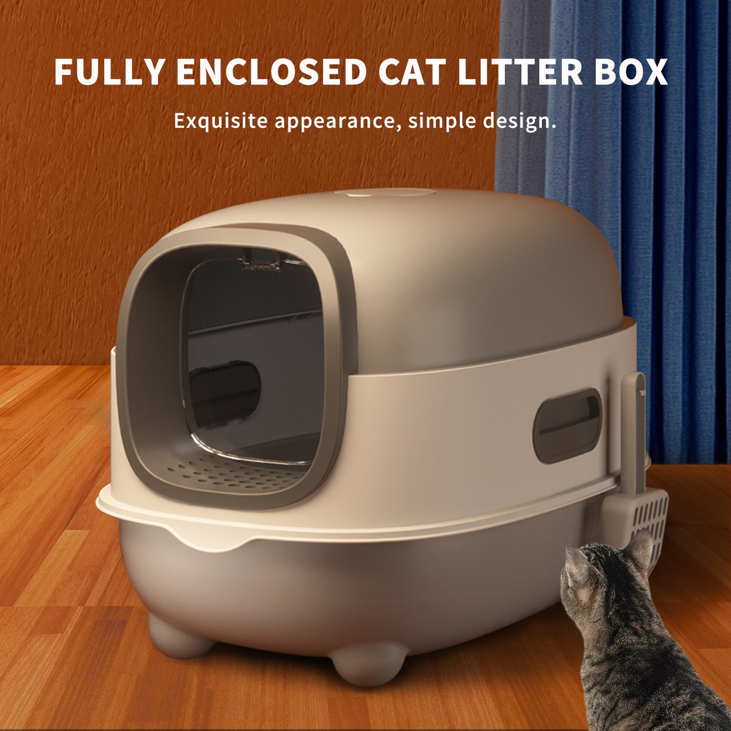 Splash Proof Cat Litter Box with Lid, Easy Clean Drawer Design, Odor Control