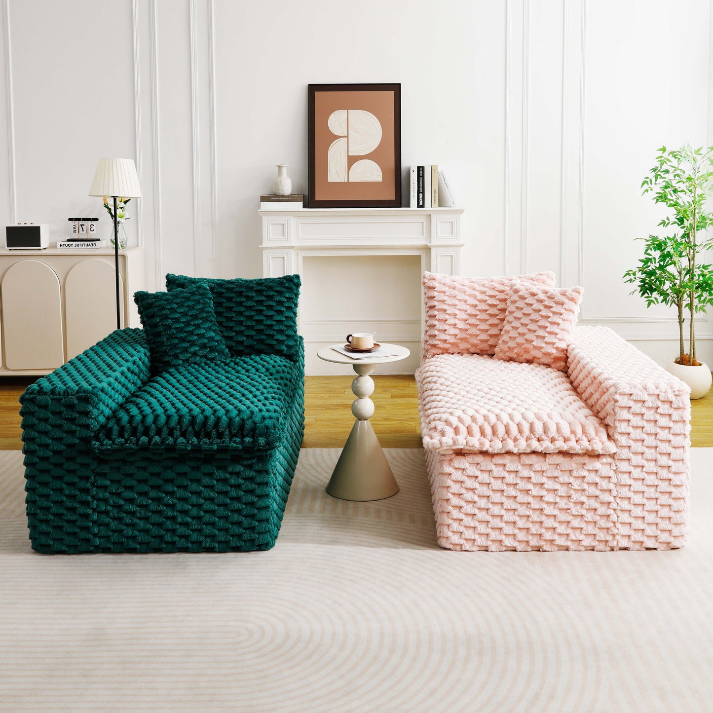 Luxury Green Color-Block Velvet Multifunctional Sofa - 4 Seats