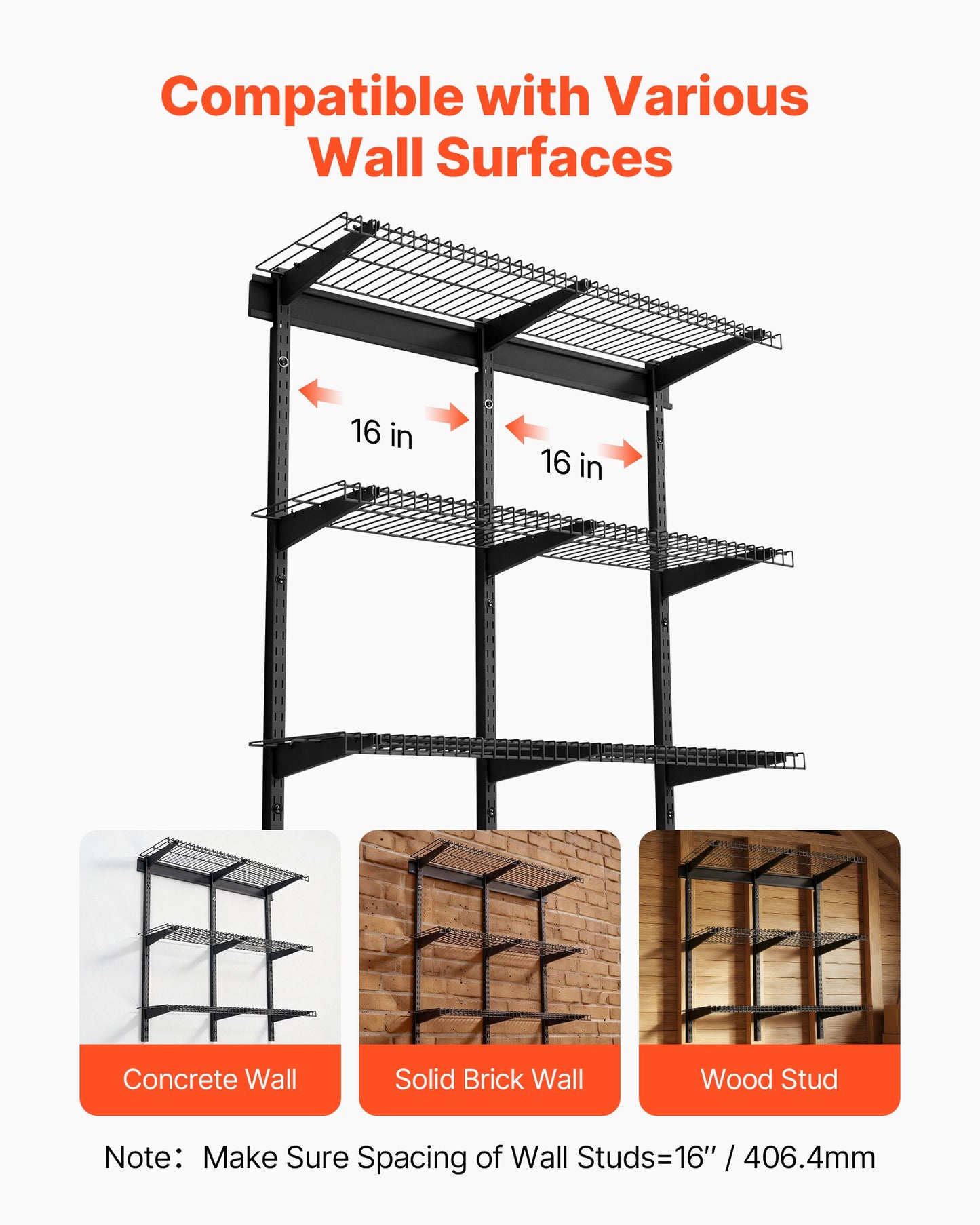 Heavy Duty Wall Garage Shelving Set - 3 Tiers Steel Wall Mounted Storage Rack