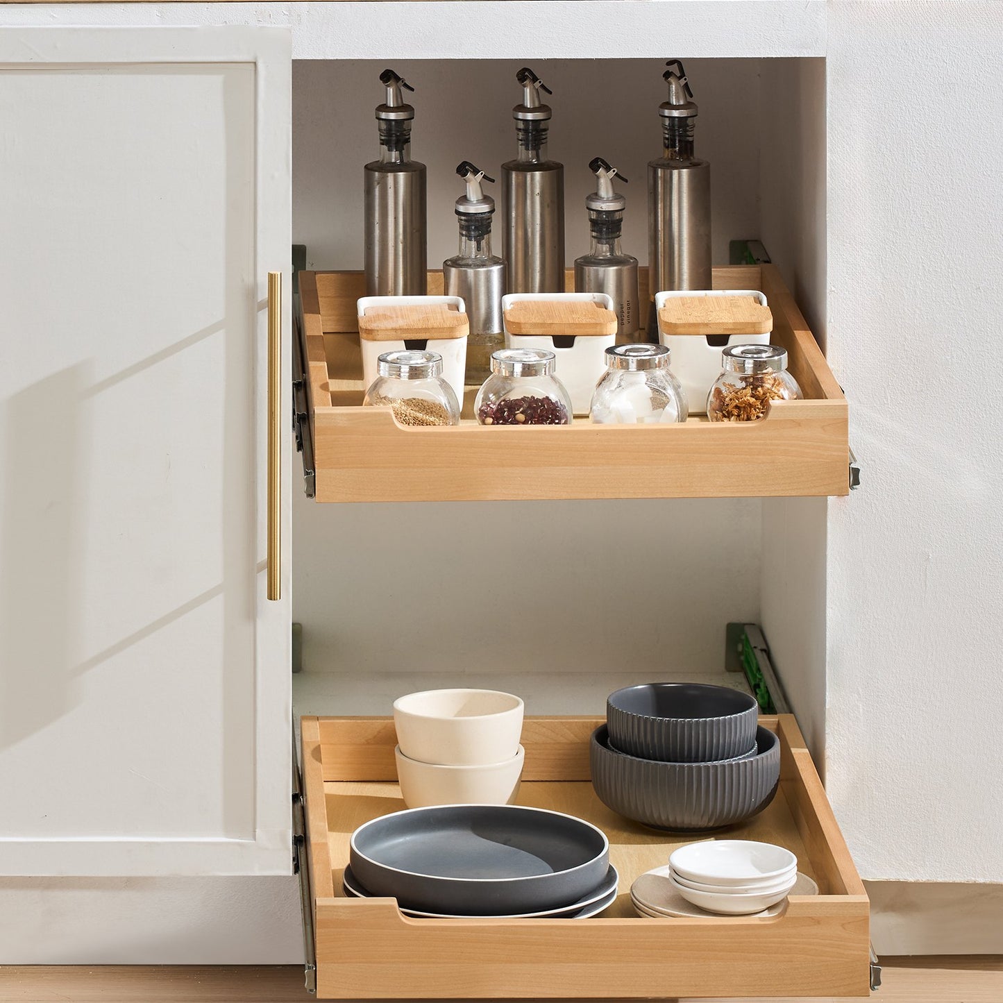 Pull Out Cabinet Organizer - Soft Close Wood Drawer, 17"W x 21"D