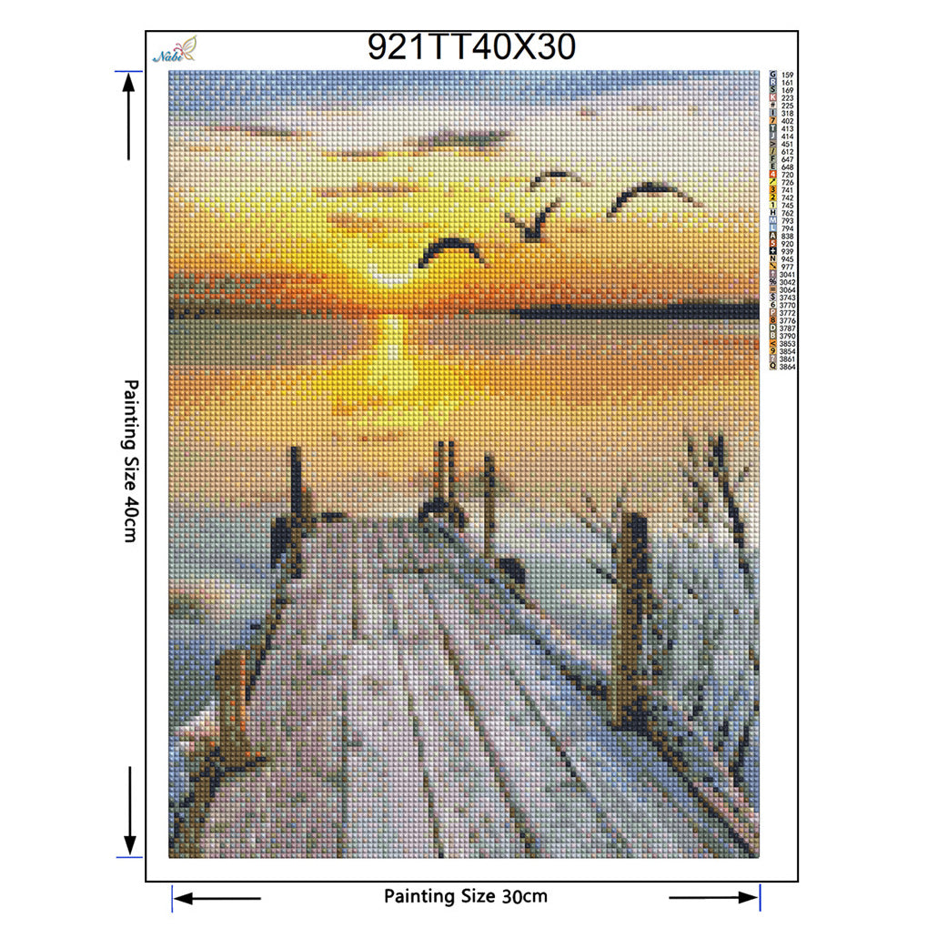 Full Square Diamond Painting Sunset Lake Scenic Cross Stitch Kit - DIY Art Craft