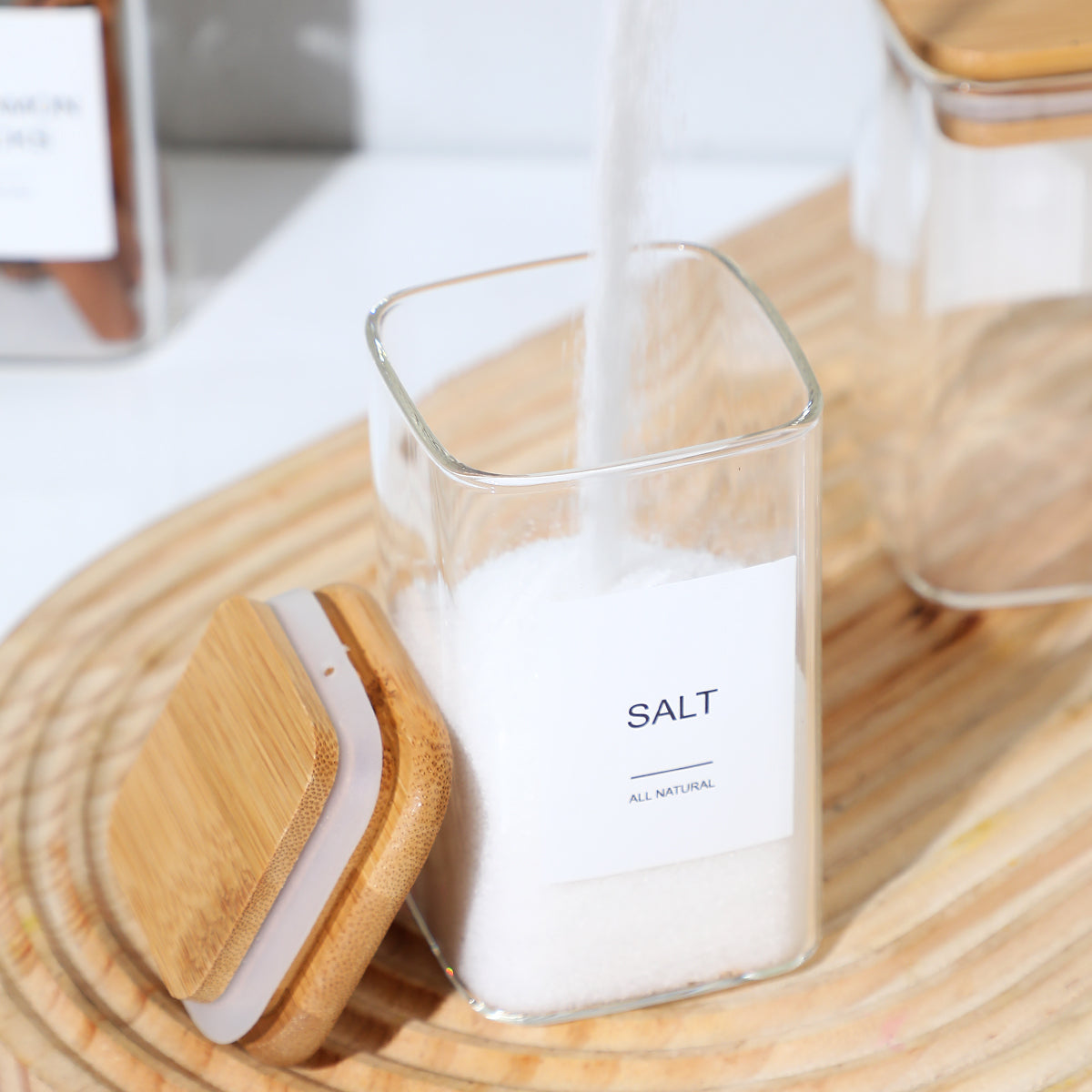 24 PCS Square Glass Seasoning Jars - 240ml Kitchen Storage