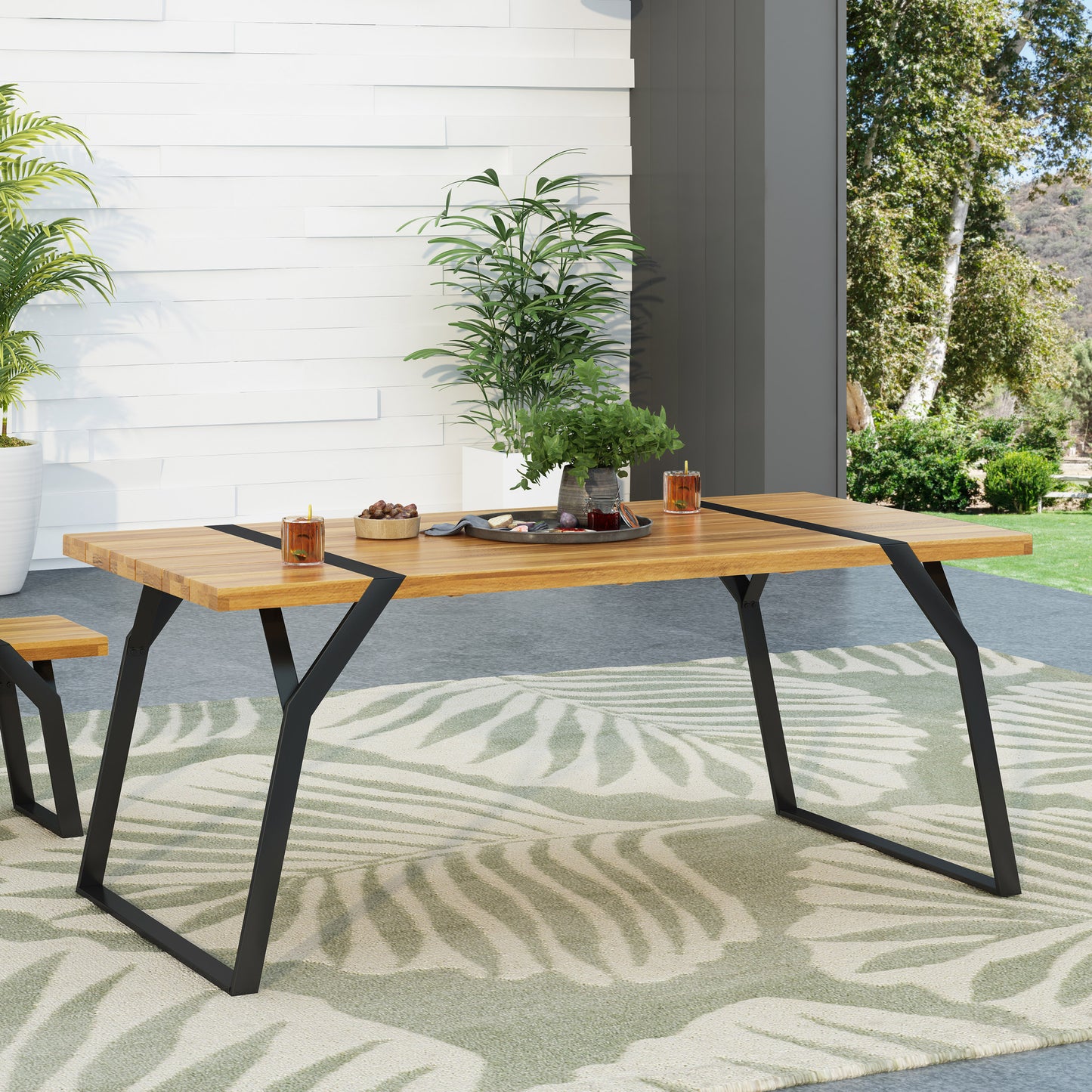 Modern Industrial Dining Table - Black Acacia Wood Design