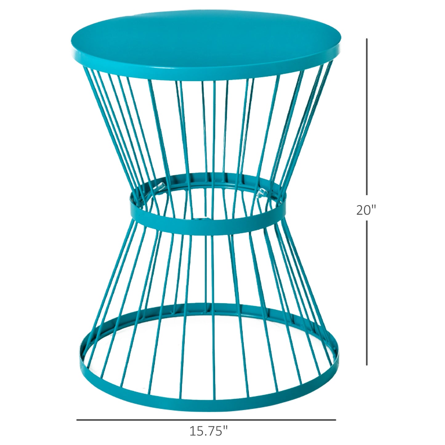 16" Steel Patio Side Table - Hourglass Design, Indoor/Outdoor Use - Blue