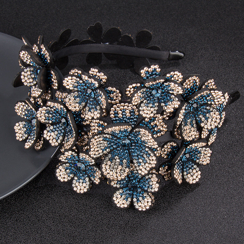 Rhinestone Flower Headband with Non-slip Design