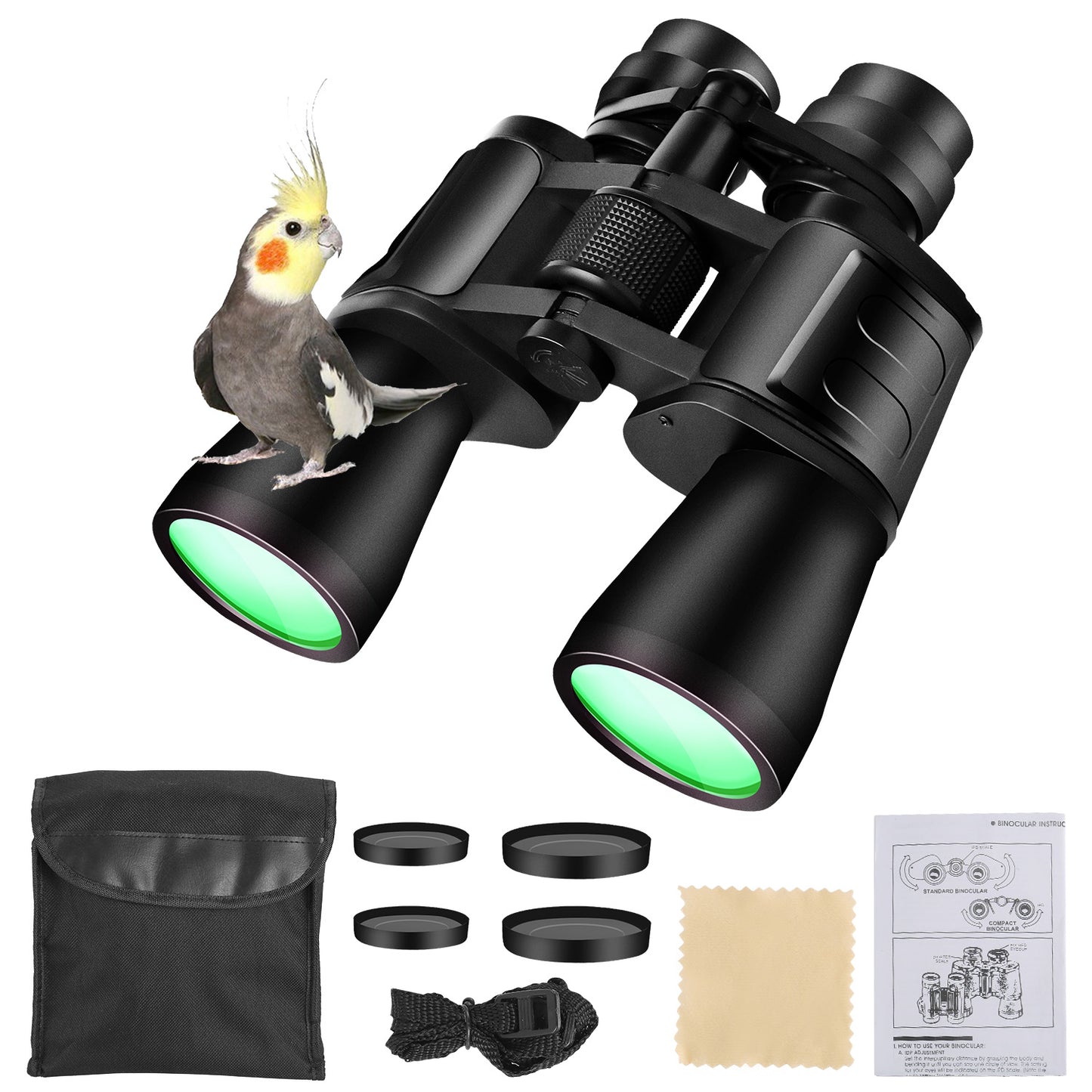 Portable Zoom Binoculars with Low Light Night Vision - Black