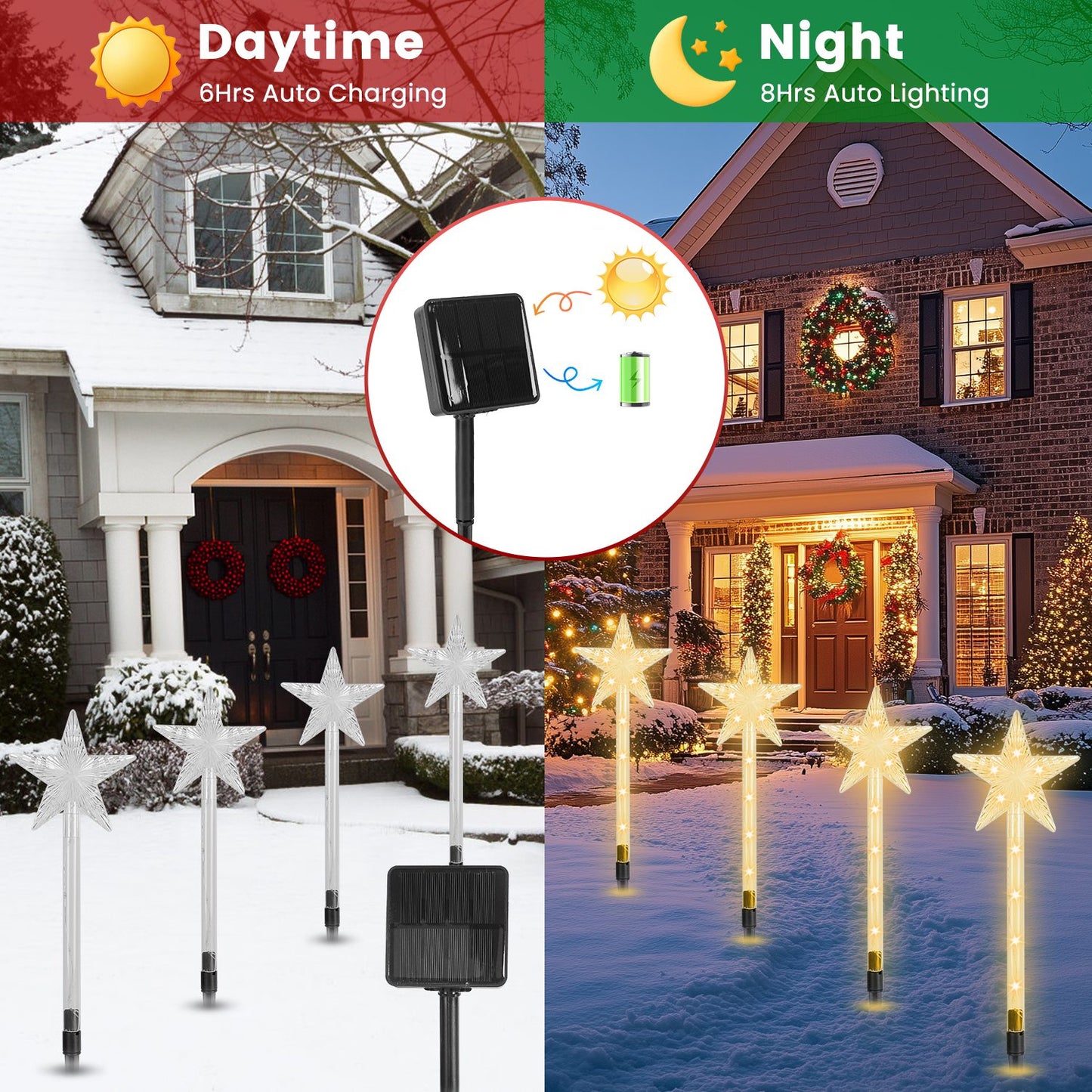 8-Pack Solar Christmas Star Pathway Lights - 64 LED, 8 Modes