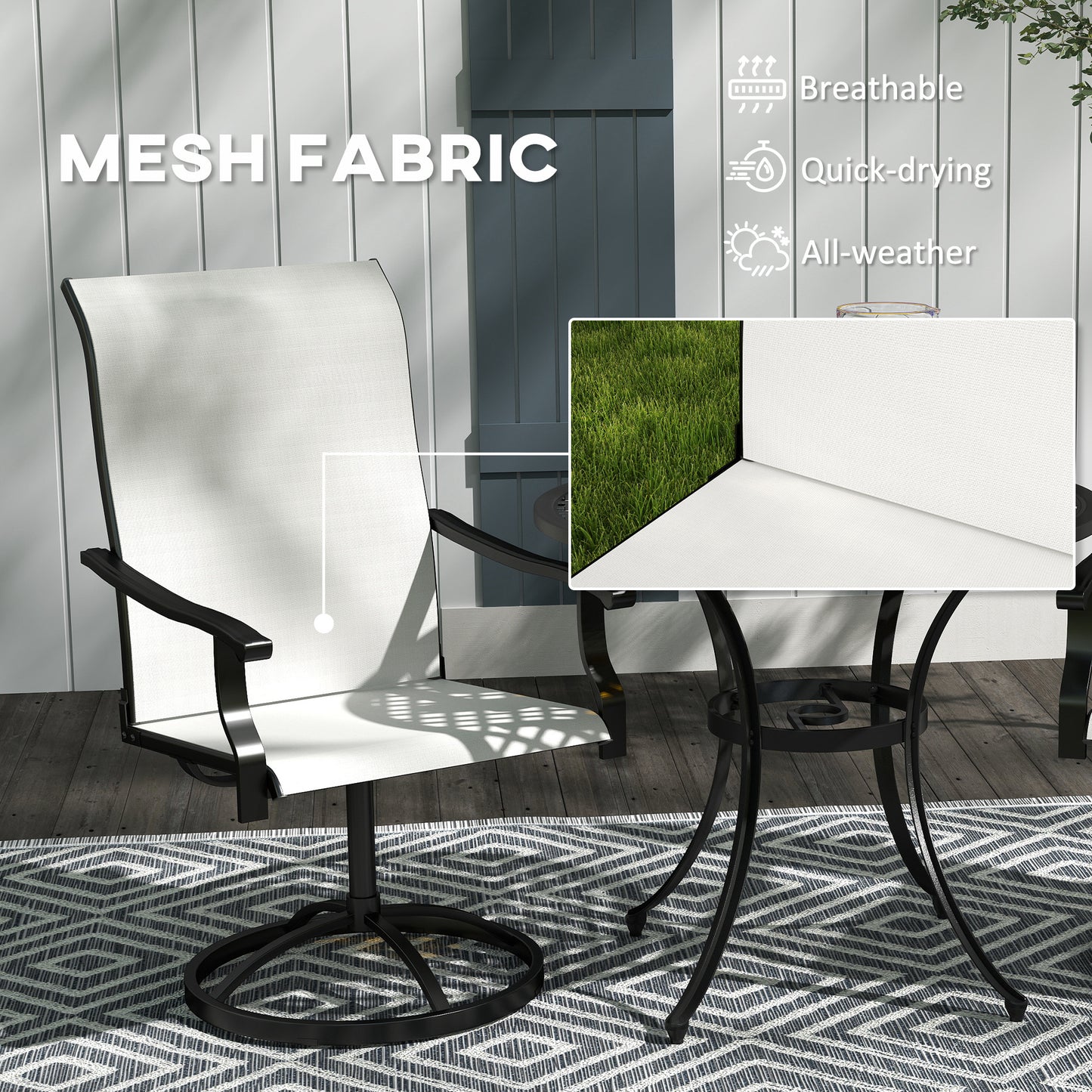 Patio Swivel Chairs Set of 2 - High Back Mesh Seating, Cream