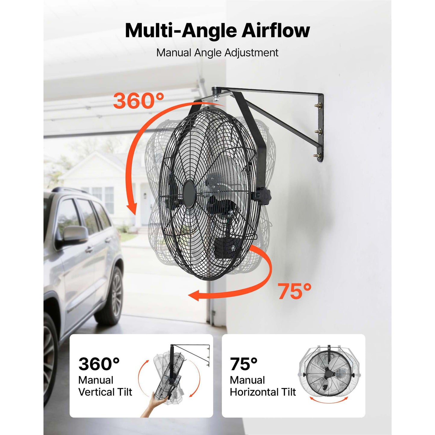 Wall Mount Fan 18 Inch Industrial Ceiling Fan with 3-Speed Adjustable Rotation