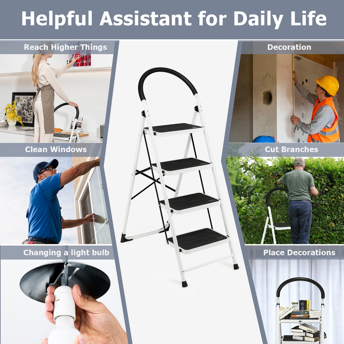 Folding 4-Step Ladder with Anti-Slip Pedal, 330Lbs Capacity