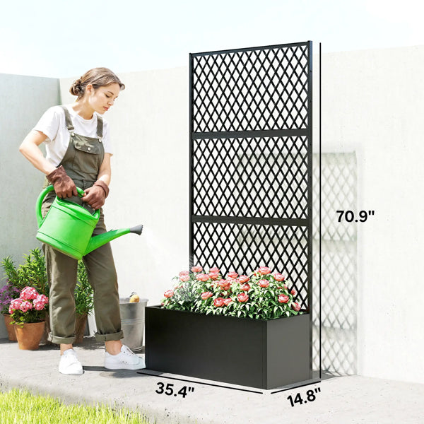 Metal Plant Stand with Trellis - 35.4" W x 70.9" H - Black