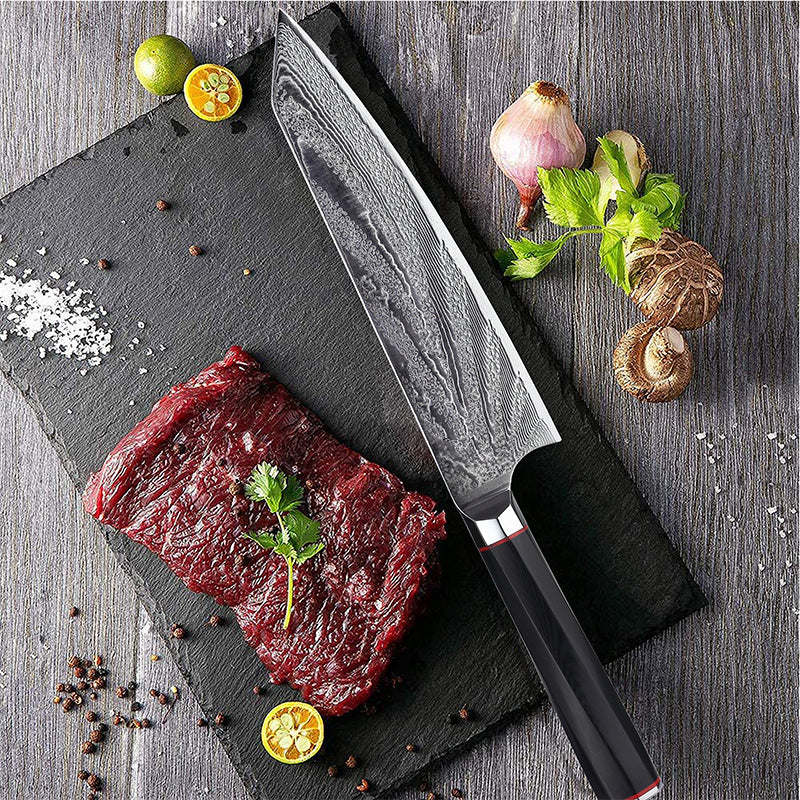 Japanese Imported Damascus Steel Kitchen Slicing Knife for Meat Cutting - Silver