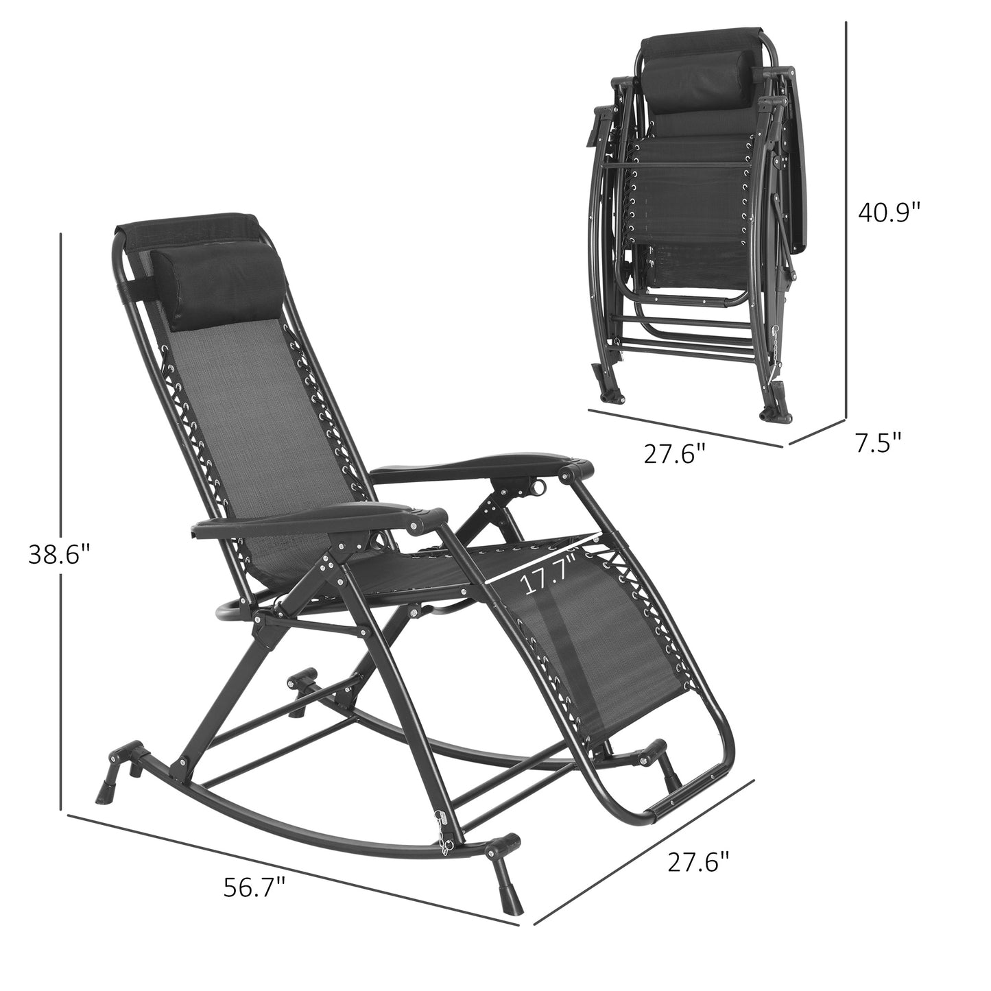 Zero Gravity Reclining Rocking Chair with Cup Holder - Gray