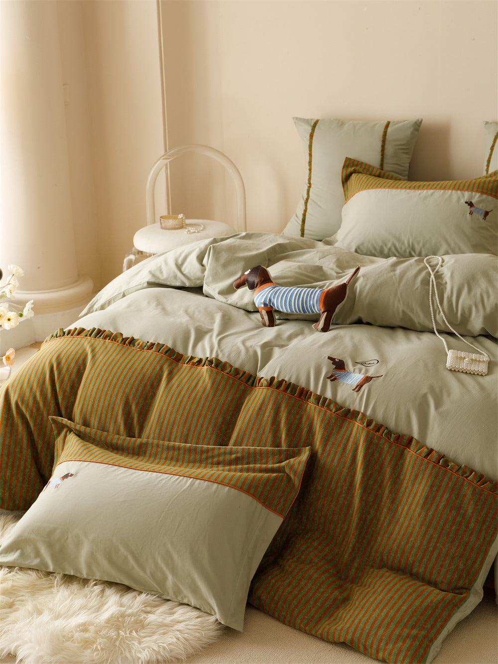 120 Thread Count Cotton Quilt Cover Bedding Set - Embroidered Four-Piece