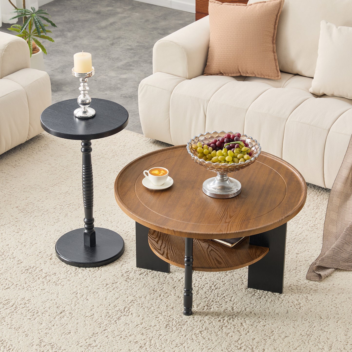2-Piece Round Coffee Table & Side Set, PVC Vacuum Forming, 31.5 With