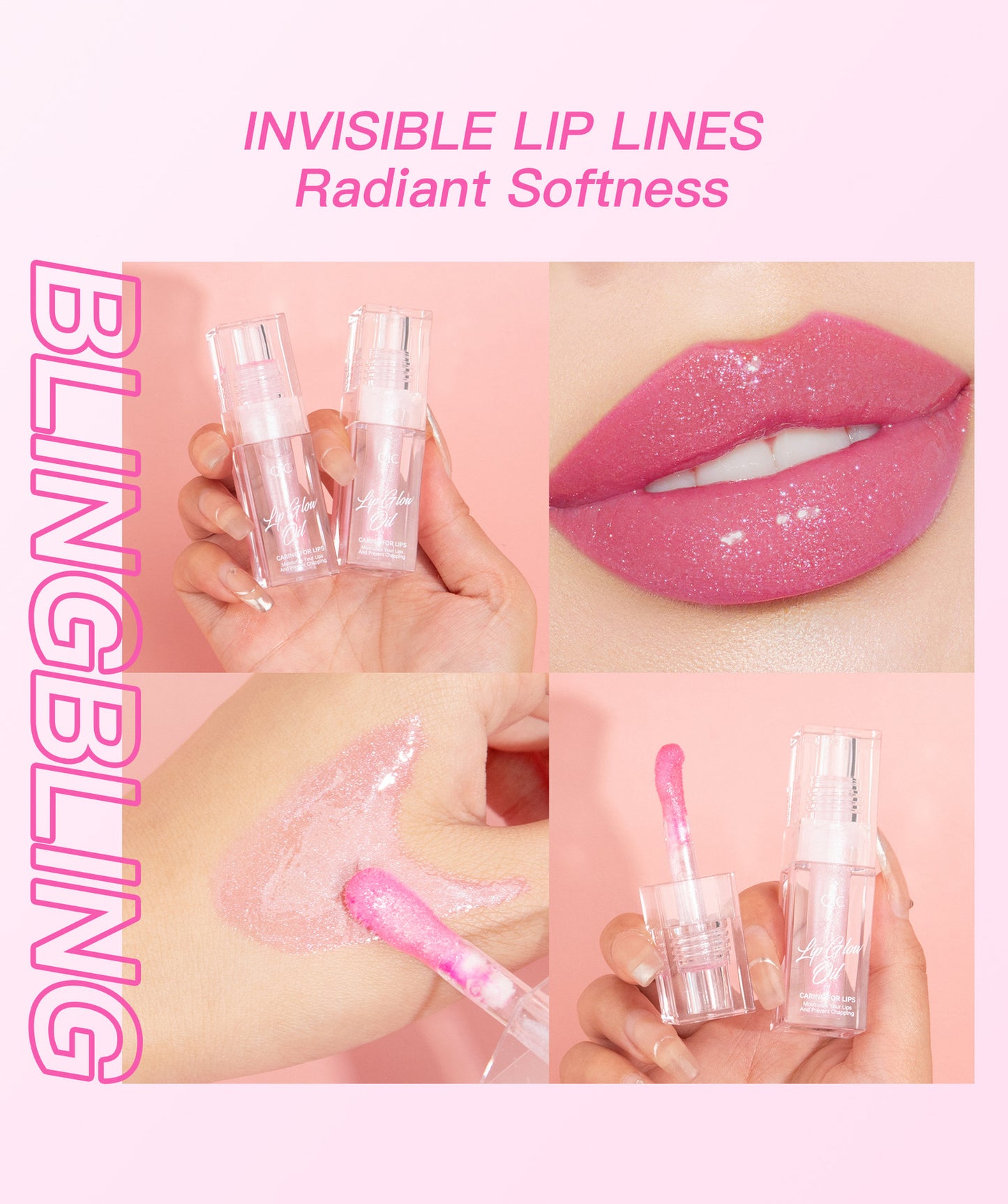 pH Reactive Color-Changing Lip Glow Oil - Glitter Pink Plumping Gloss