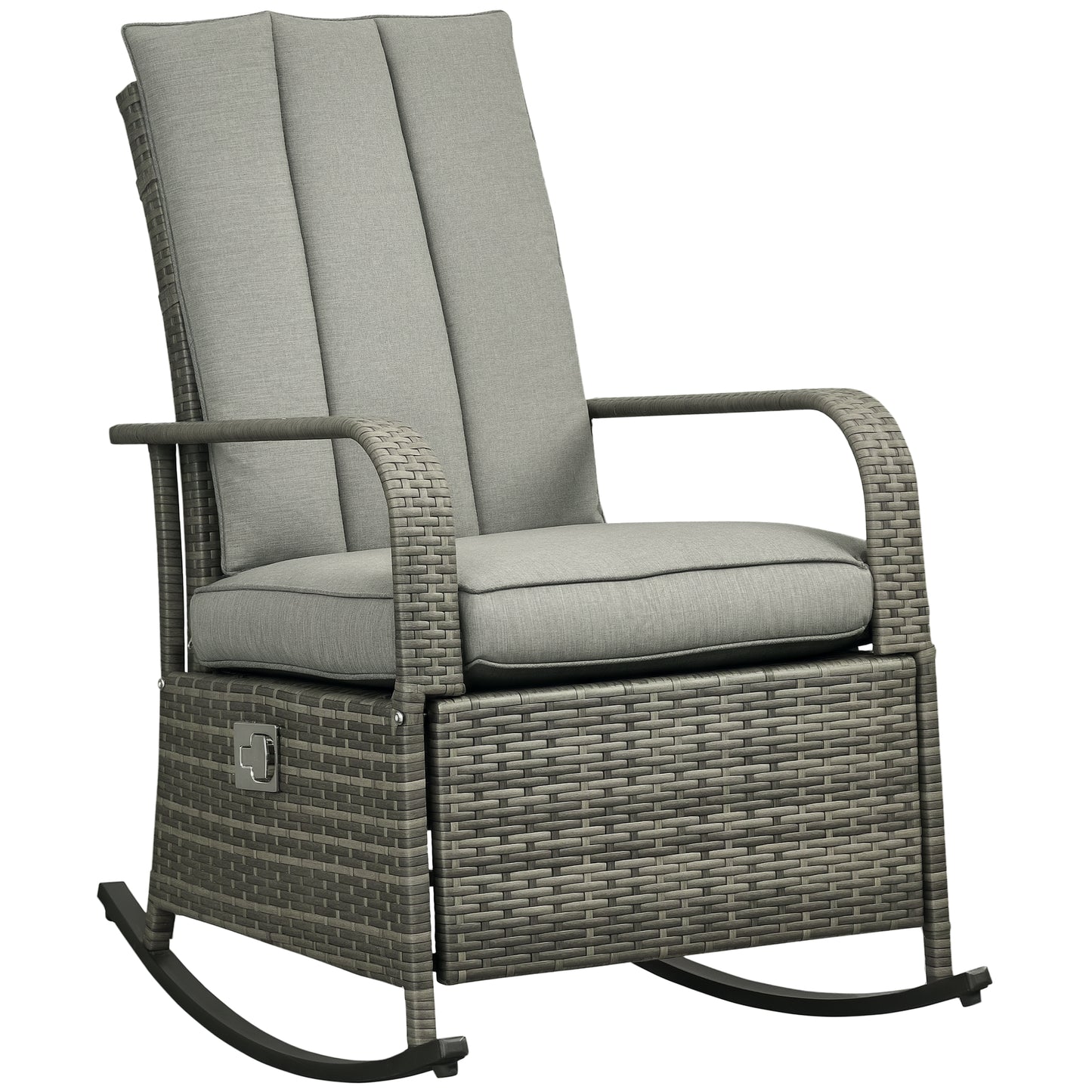 Gray PE Rattan Rocking Recliner with Adjustable Footrest