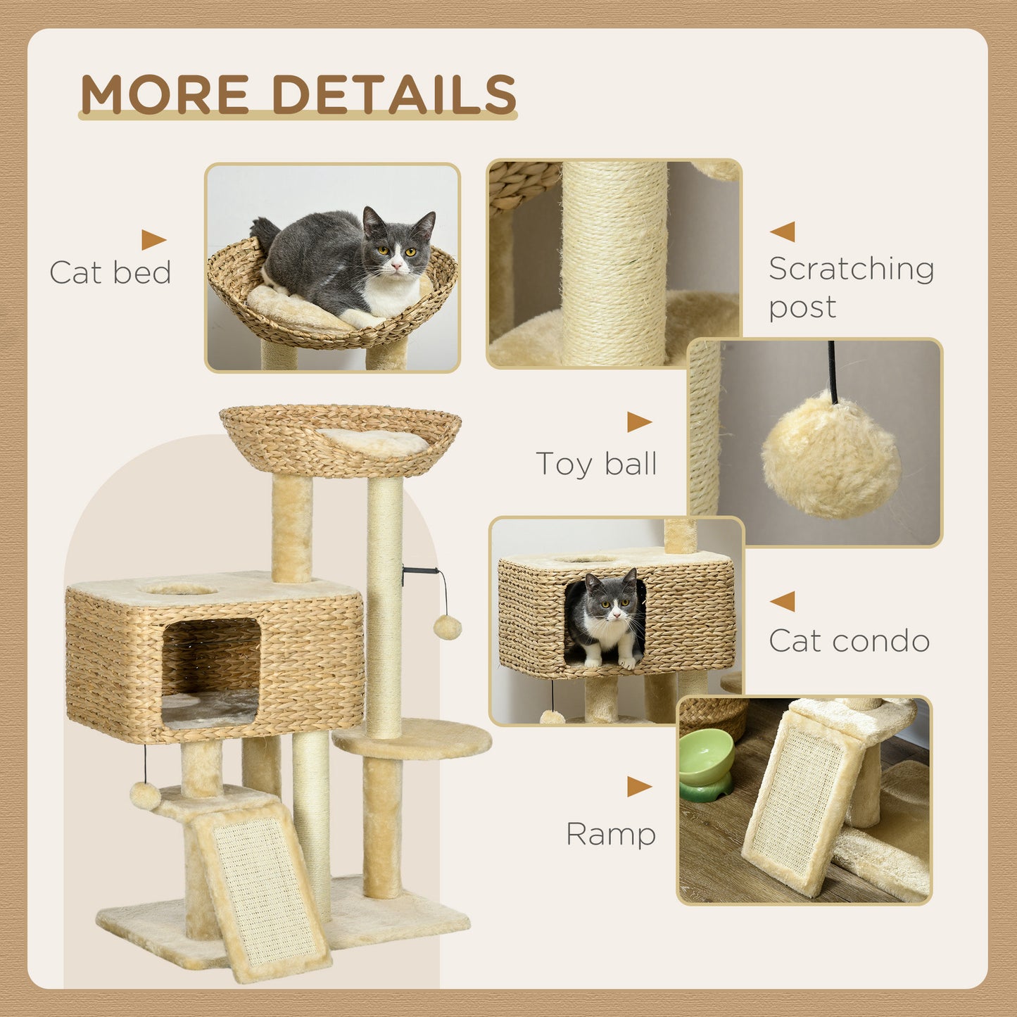 Indoor Cat Tree with Scratching Posts and Cozy Condo - Beige