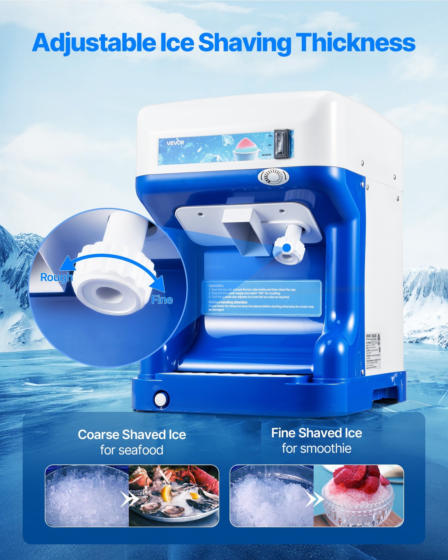 Blue Commercial Ice Shaver 286LBS/H Electric Snow Cone Maker Kitchen Appliance