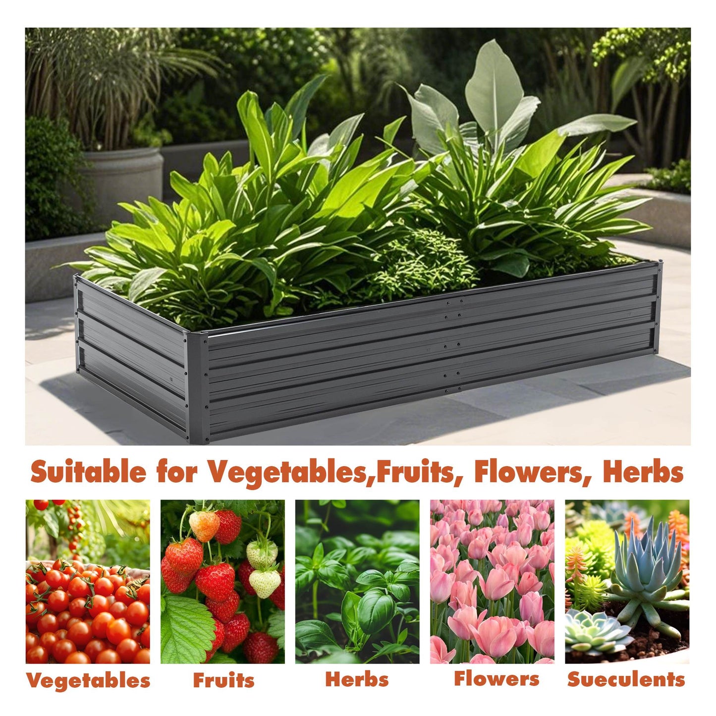 Galvanized Raised Garden Bed Kit for Vegetables Herbs and Fruits - Outdoor Planter