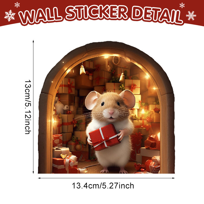 Christmas Cartoon Animal Mouse Hole Wall Sticker - Festive Decor for Home & Garden