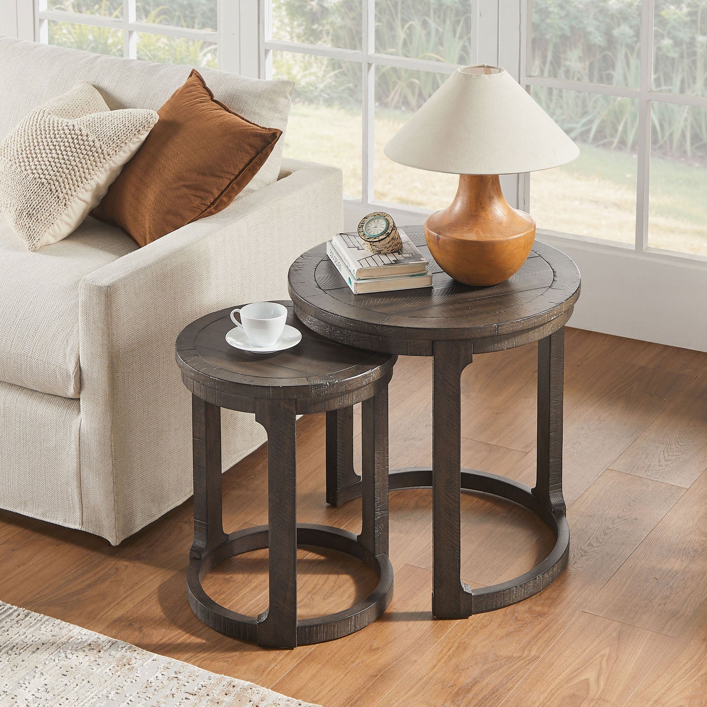 24-Inch 2-Piece Curved Round Coffee Table Set - Dark Brown