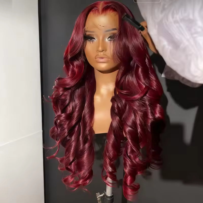 Burgundy 13x6 HD Lace Front Human Hair Wig - Natural Straight Style