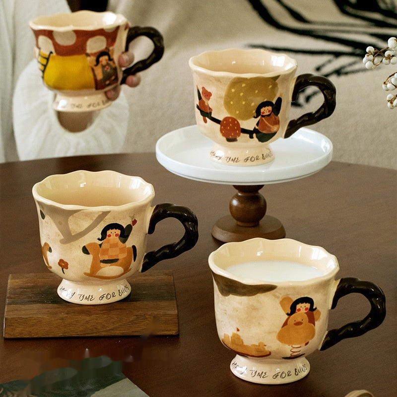 Ceramic Coffee Mug with Colorful Seesaw Mushroom Horse Spring Duck 301-400ml