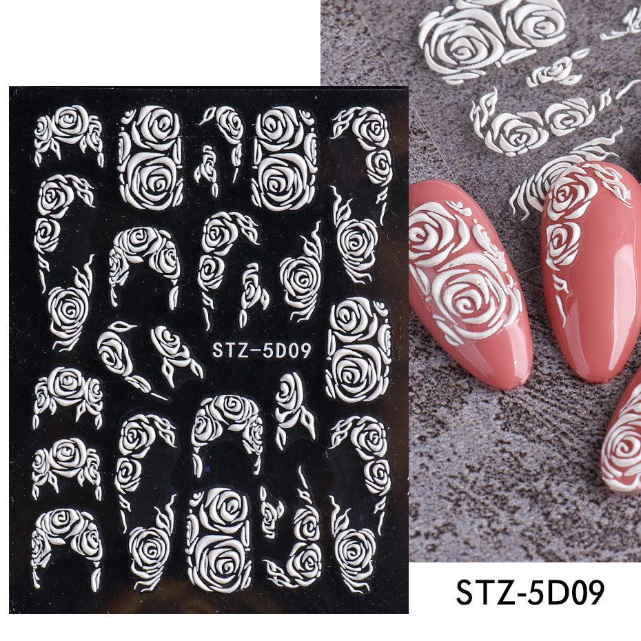 3D Carved Rose Pattern Nail Art Decorations Set - Multiple Styles