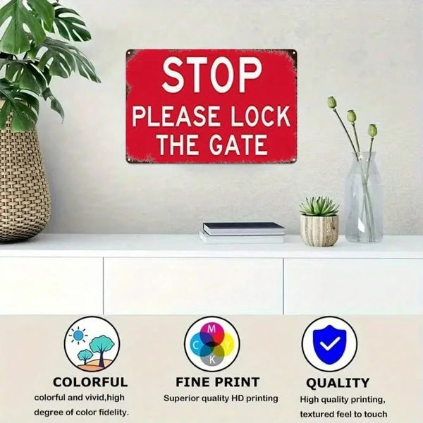Please Lock The Door Metal Sign - 8x12 Inch Red Warning Decor