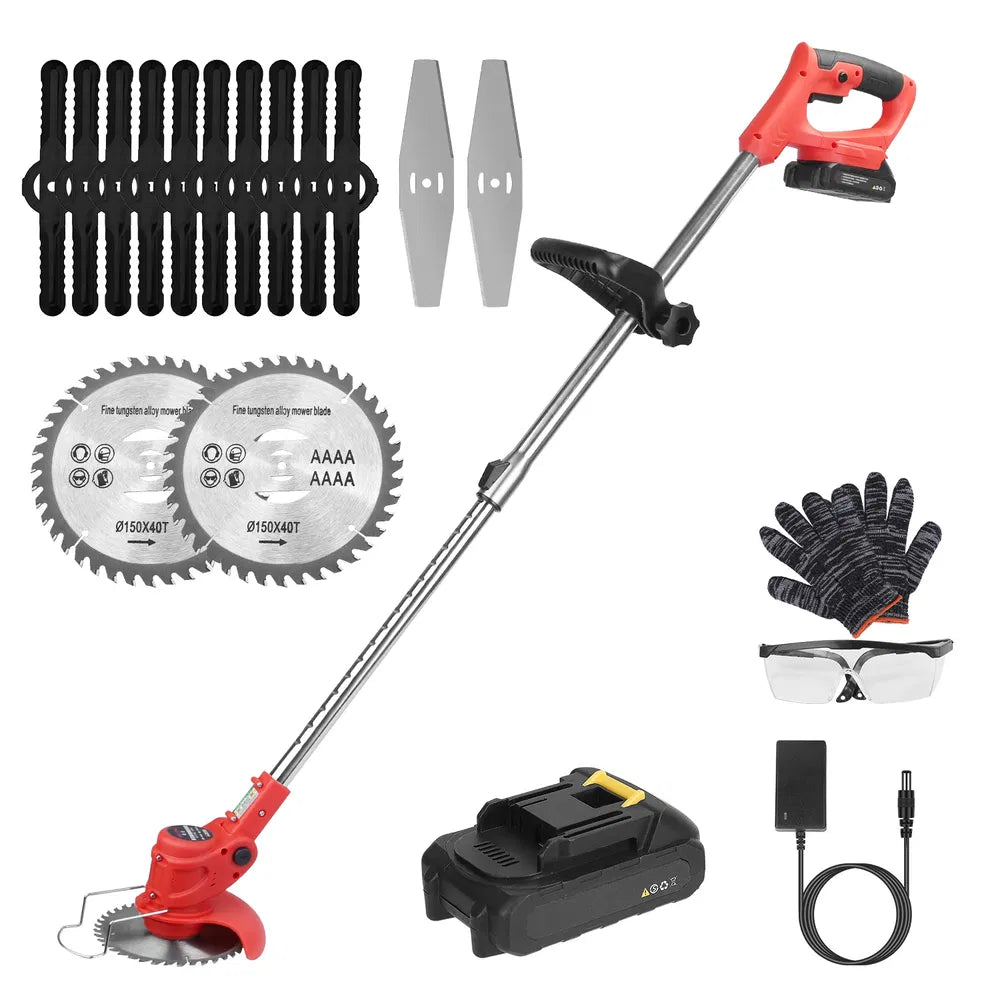 Cordless Electric Grass Trimmer with Saw Blades & Accessories - Rechargeable
