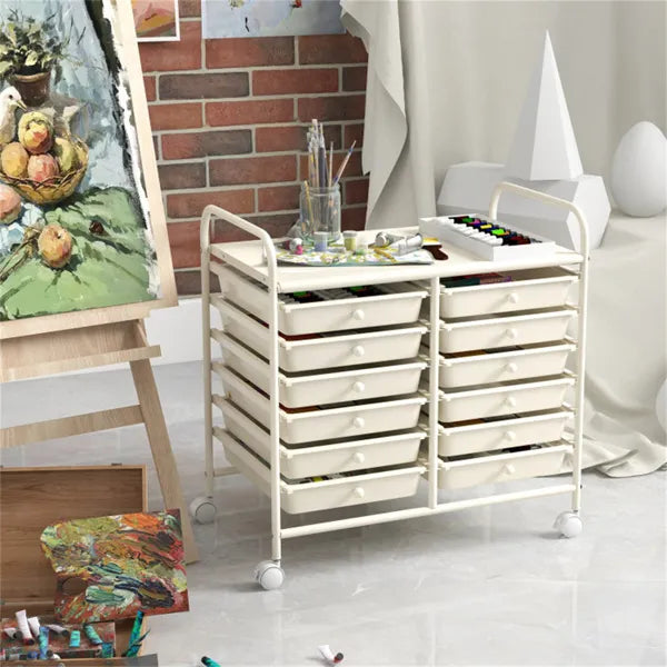 12-Drawer Rolling Storage Cart - 2-Row 10-Storey, Multicolor Drawers,