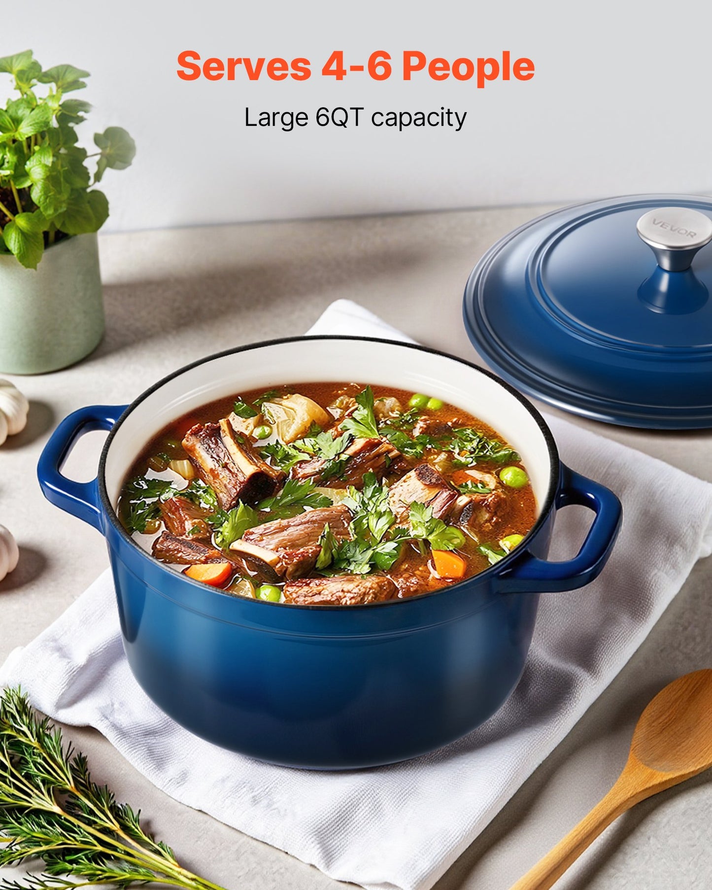 6QT Enameled Cast Iron Dutch Oven - Heavy Duty, Blue
