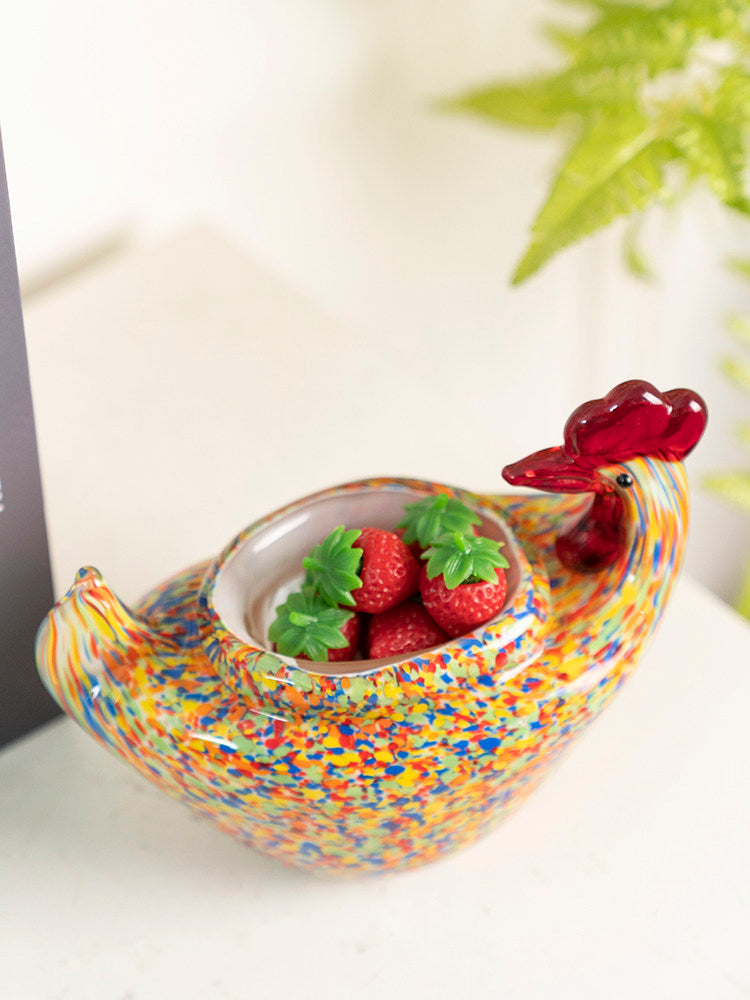 Colorful Glass Chick Fruit Bowl - Handcrafted Decorative Kitchen Accent
