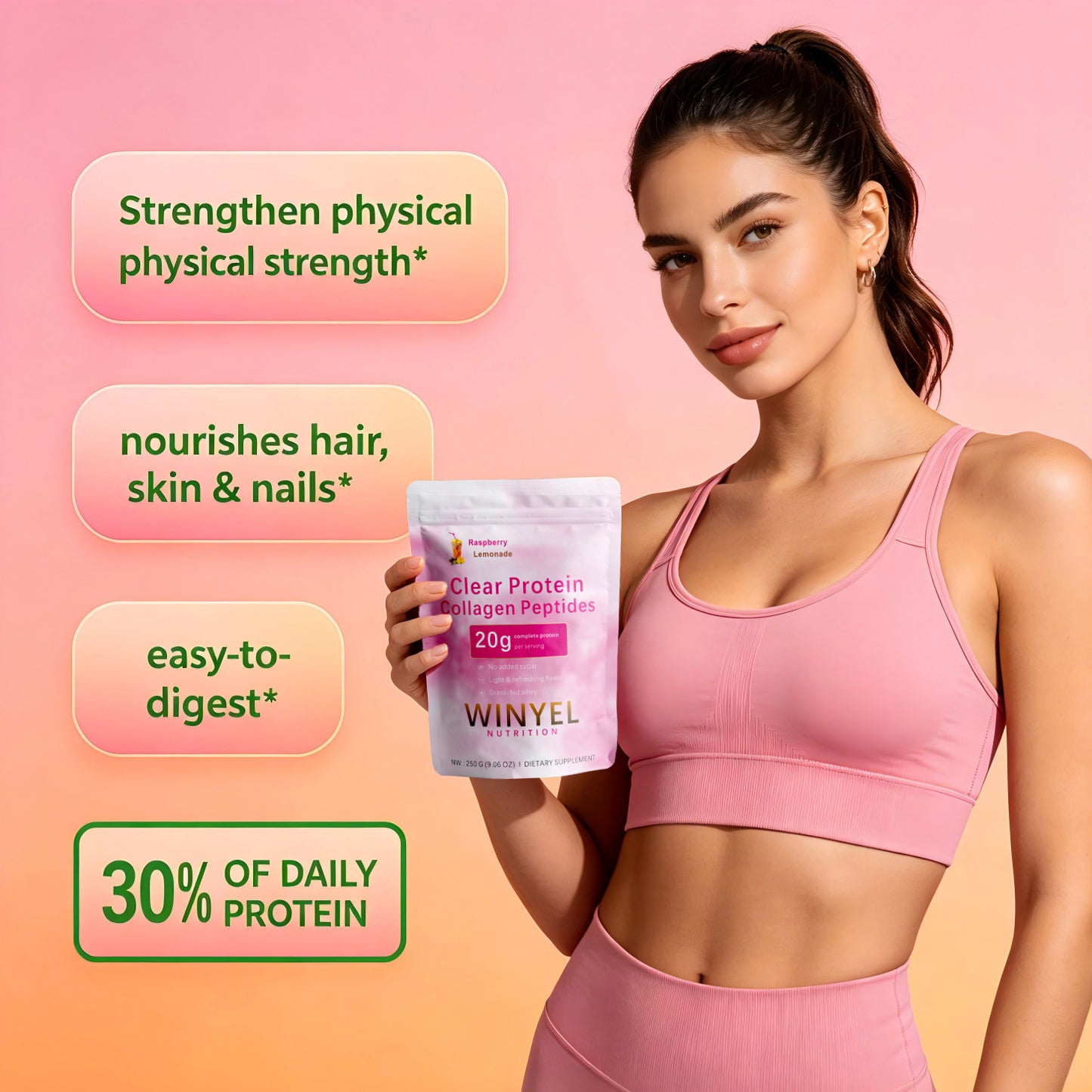 Clear Protein Collagen Peptides Powder - Raspberry Lemonade, Grass-Fed Whey
