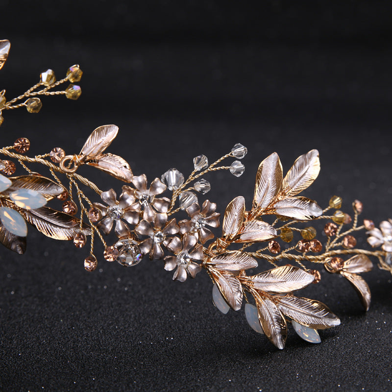 Bridal Leaf Headband Gold Rhinestone