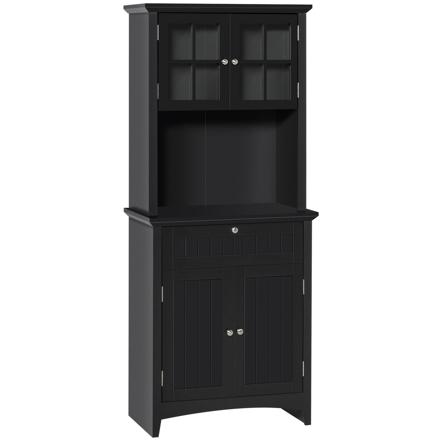 Elegant Kitchen Pantry Storage Cabinet with Hutch - Black