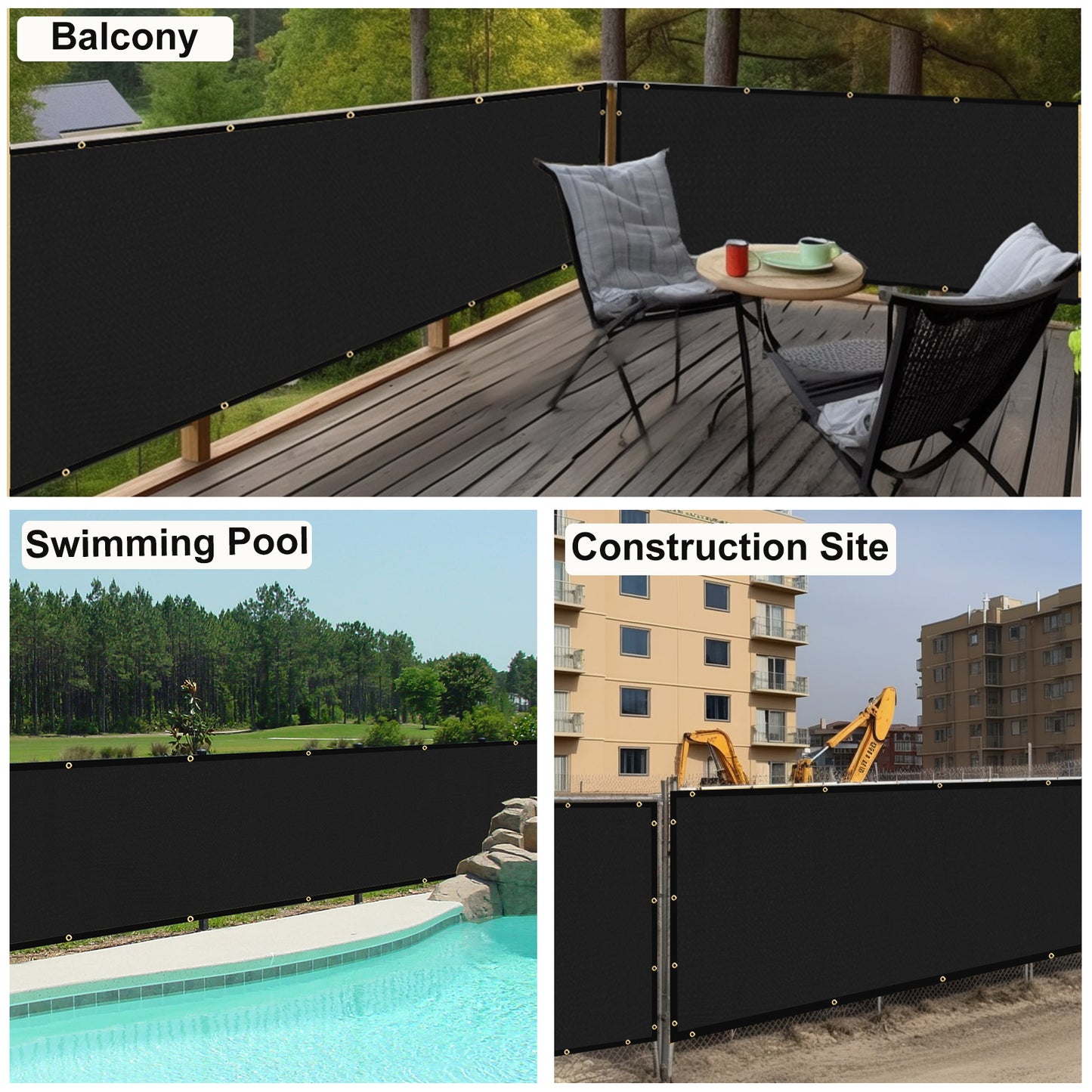 Outdoor Privacy Fence Screen 5x50ft HDPE Dark Grey Black Sand Garden Barrier
